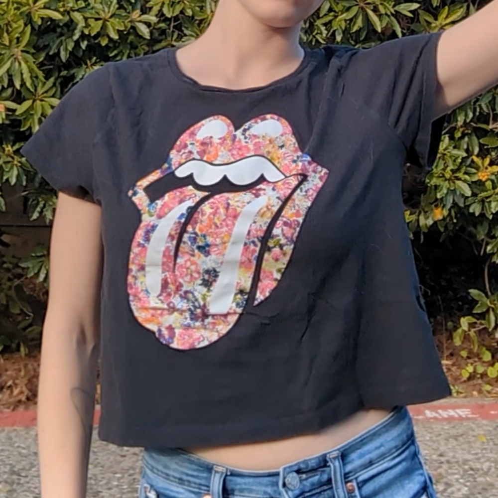 COPY - 👅 the Rolling Stones Floral Tongue Logo Crop Top Shirt